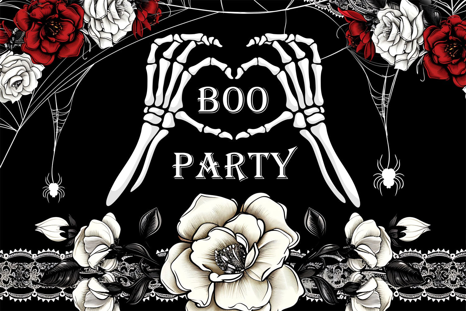 Toile de fond Anniversaire Personnalisable Gothique Squelettes Roses BRP3-90