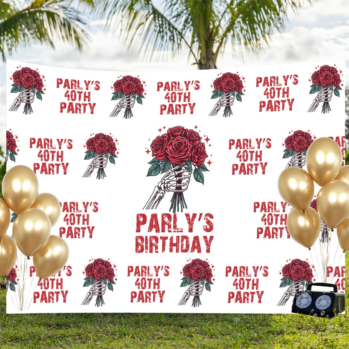 Toile de fond Photo Anniversaire Gothique Rose Crâne 40ème BRP3-93