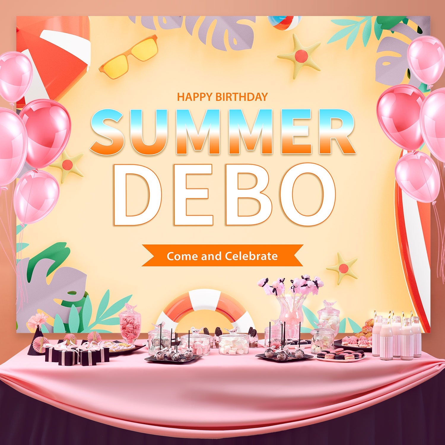 Toile de fond Deco Anniversaire Fête Plage Tropicale BRP3-96