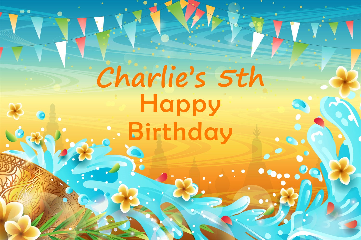 Toile de fond Anniversaire Personnalisable Plage Ensoleillée Jeux d’Eau BRP3-97