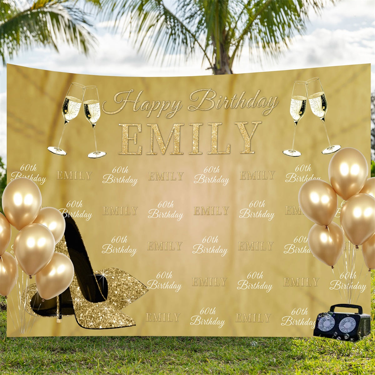 Toile de fond Anniversaire Personnalisé Luxe Champagne Or 60ème BRP3-98