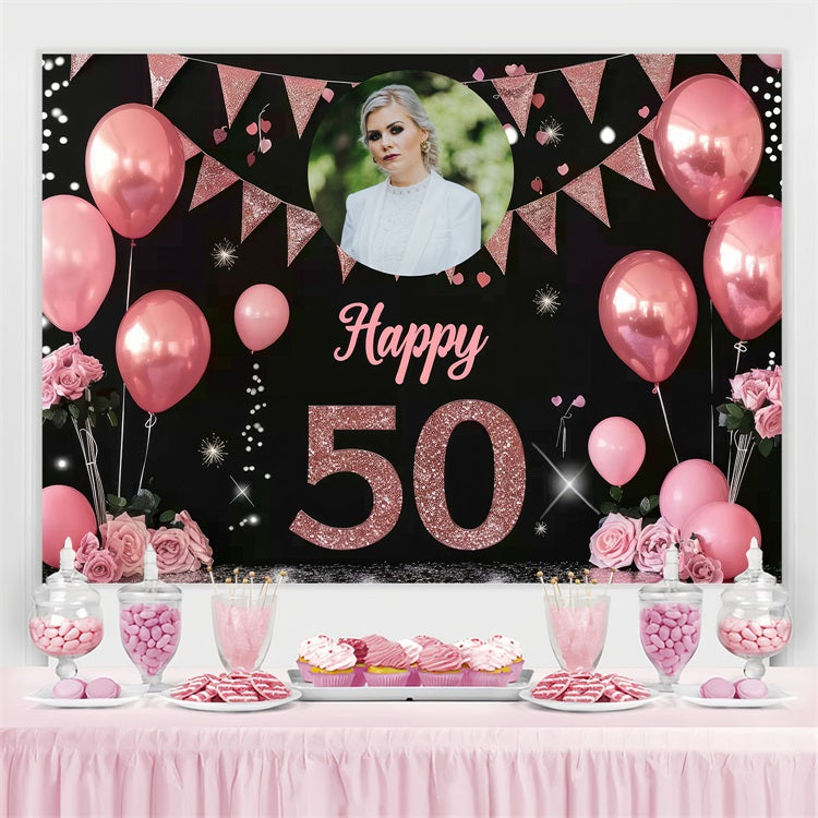 Toile de fond Anniversaire Personnalisable Ballon Rose 50ème BRP4-10
