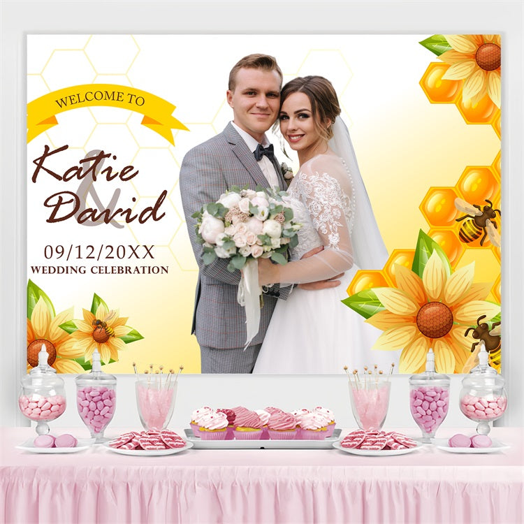 Toile de fond Mariage Personnalisable Tournesol Abeille Miel Amour Personnalisée BRP4-107