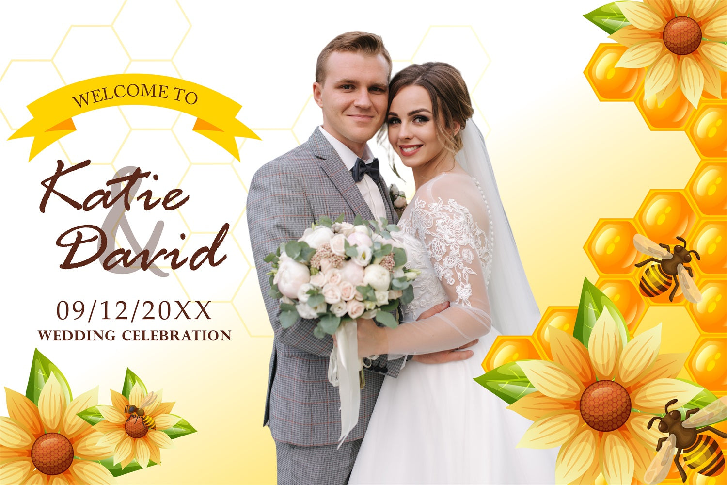Toile de fond Mariage Personnalisable Tournesol Abeille Miel Amour Personnalisée BRP4-107