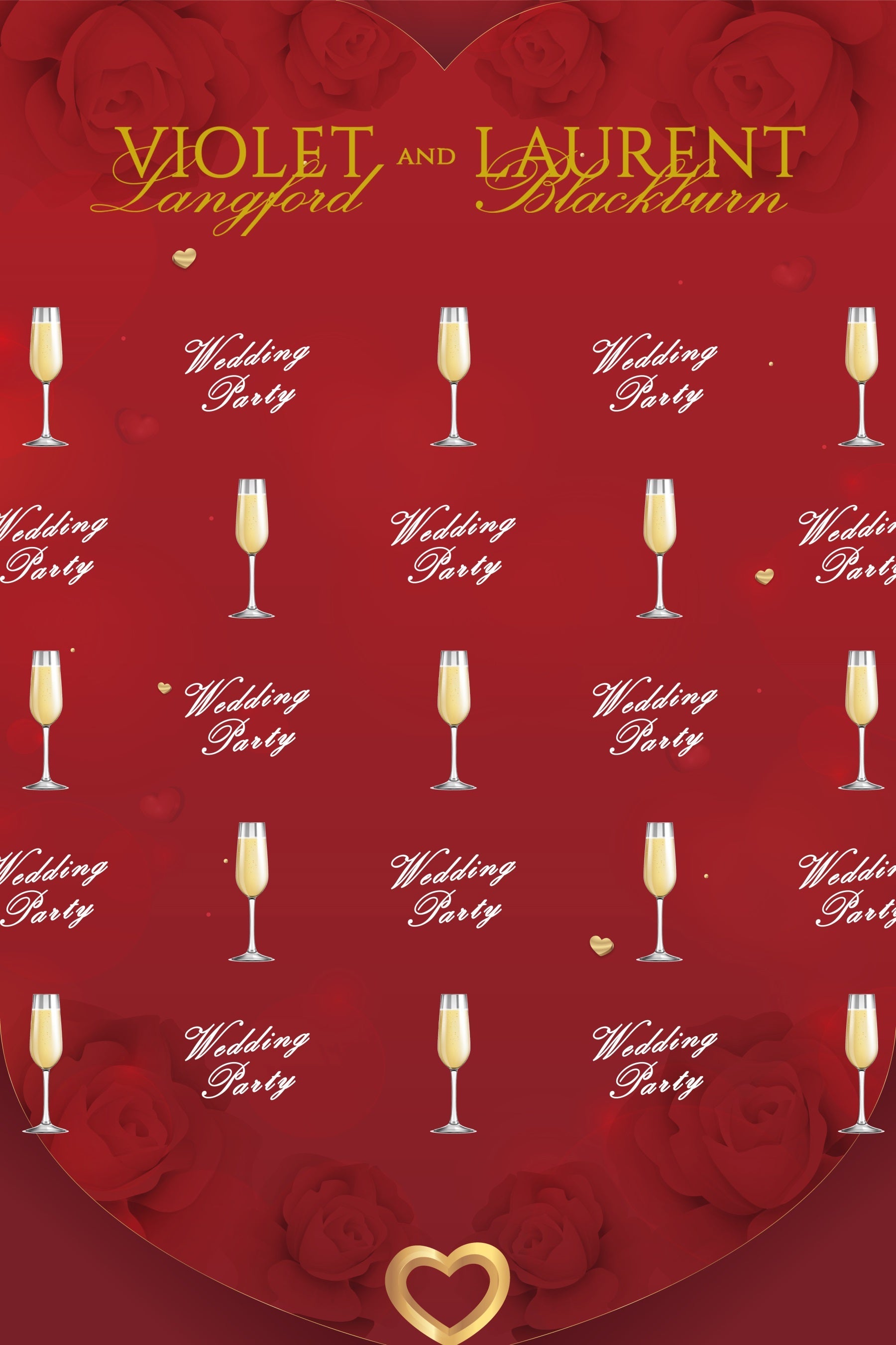 Toile de fond Mariage Personnalisable Cérémonie Roses Rouges Champagne BRP4-108
