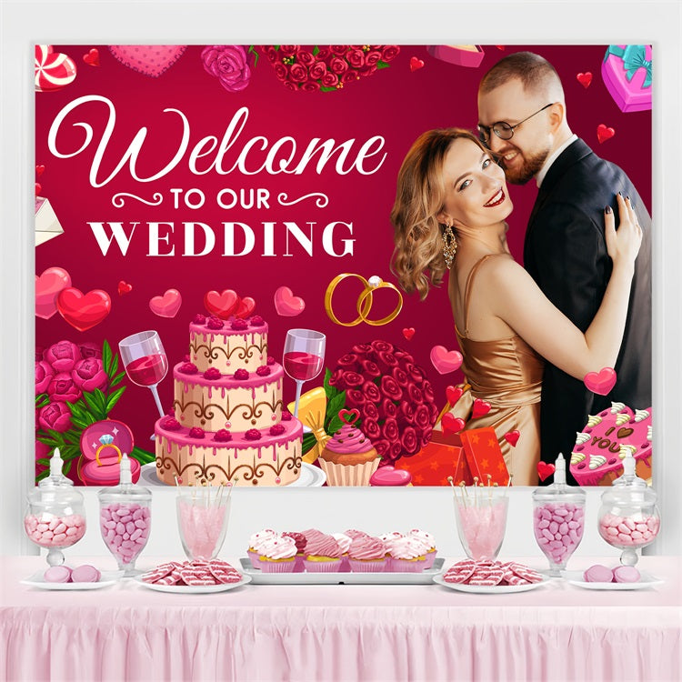 Toile de fond Photo Mariage Personnalisée Roses d'Amour Gâteau Personnalisée BRP4-109