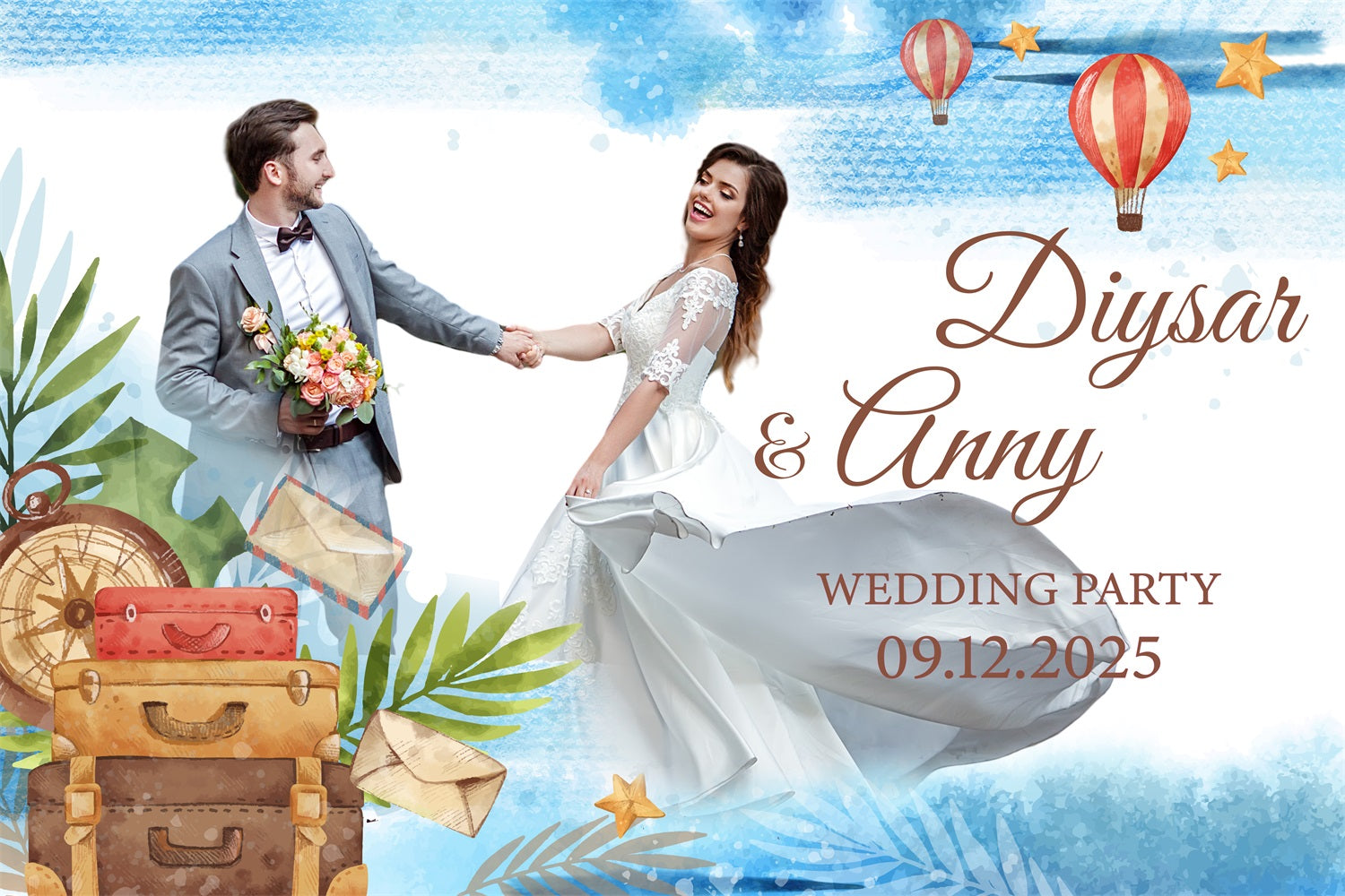 Toile de fond Mariage Personnalisée Voyage Montgolfière Amour Personnalisée BRP4-114