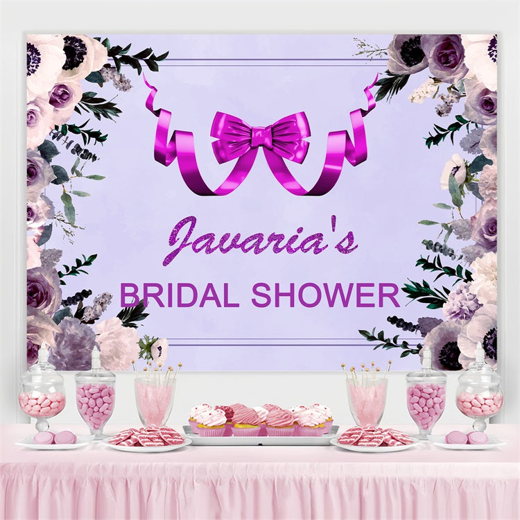 Toile de fond Bridal Shower Personnalisable Ruban Violet Floral Personnalisée BRP4-118