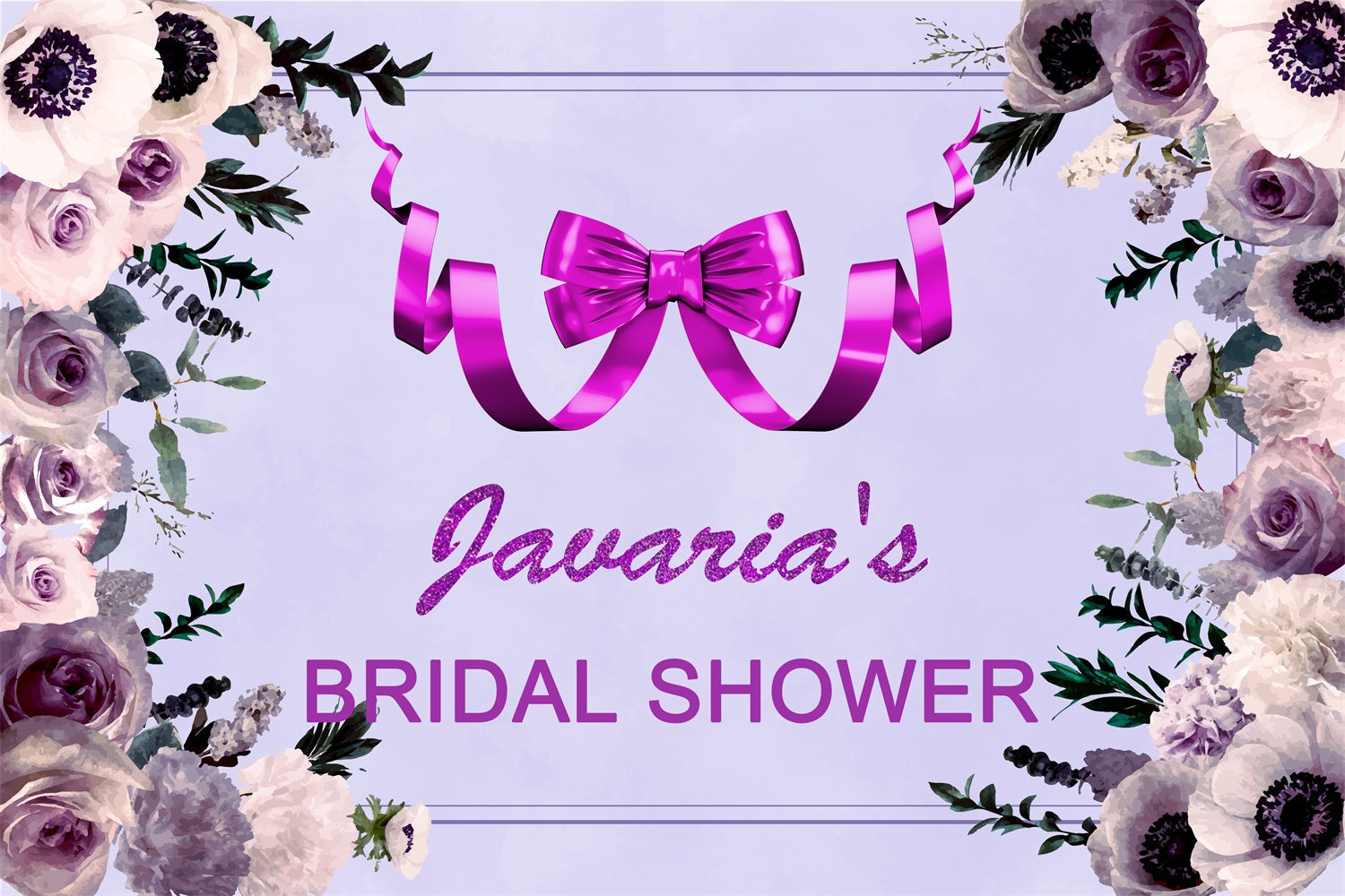 Toile de fond Bridal Shower Personnalisable Ruban Violet Floral Personnalisée BRP4-118
