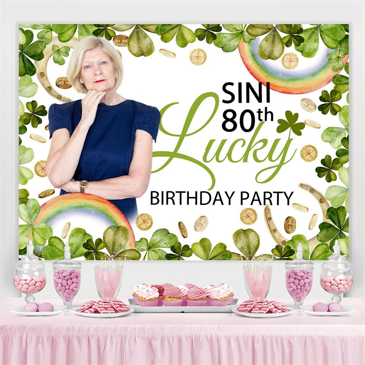 Toile de fond Anniversaire Personnalisée Trèfle Pièces D'Or 80ème BRP4-12