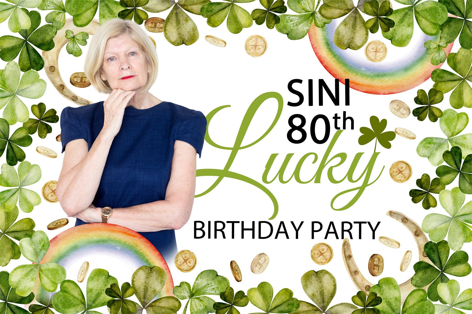 Toile de fond Anniversaire Personnalisée Trèfle Pièces D'Or 80ème BRP4-12