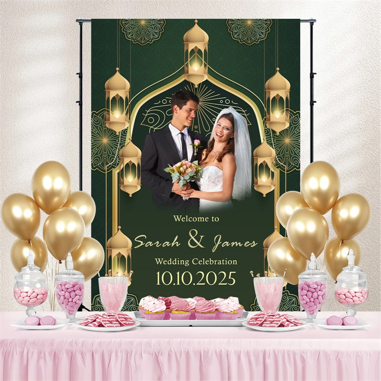 Toile de fond Mariage Élégant Personnalisée Mosquée Lanterne Dorée Personnalisée BRP4-125