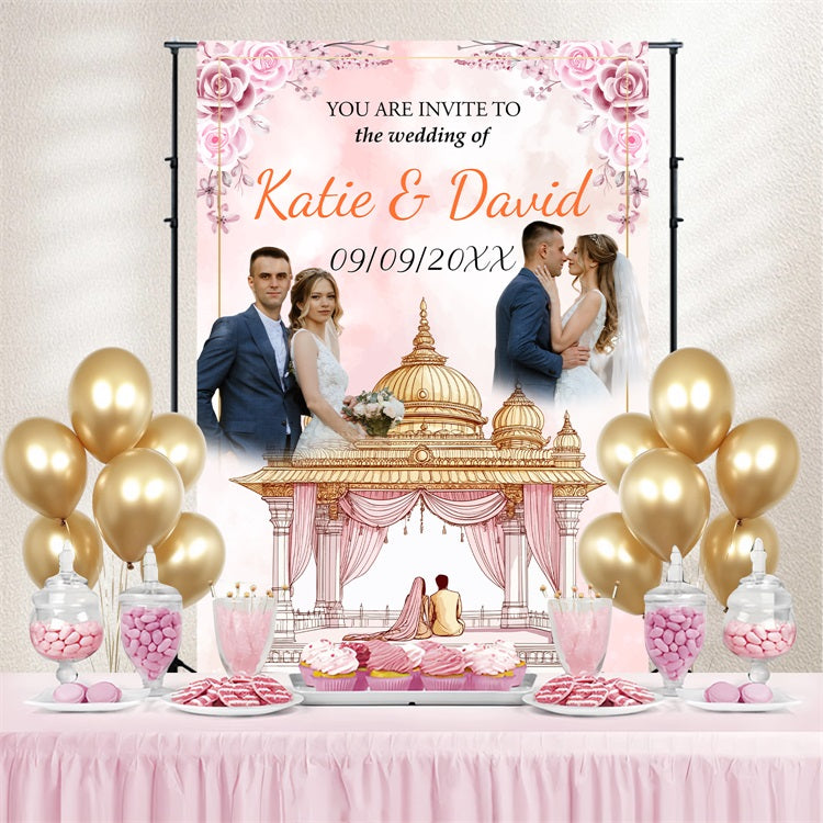 Toile de fond Réception Mariage Personnalisée Dôme Rose Personnalisée BRP4-126