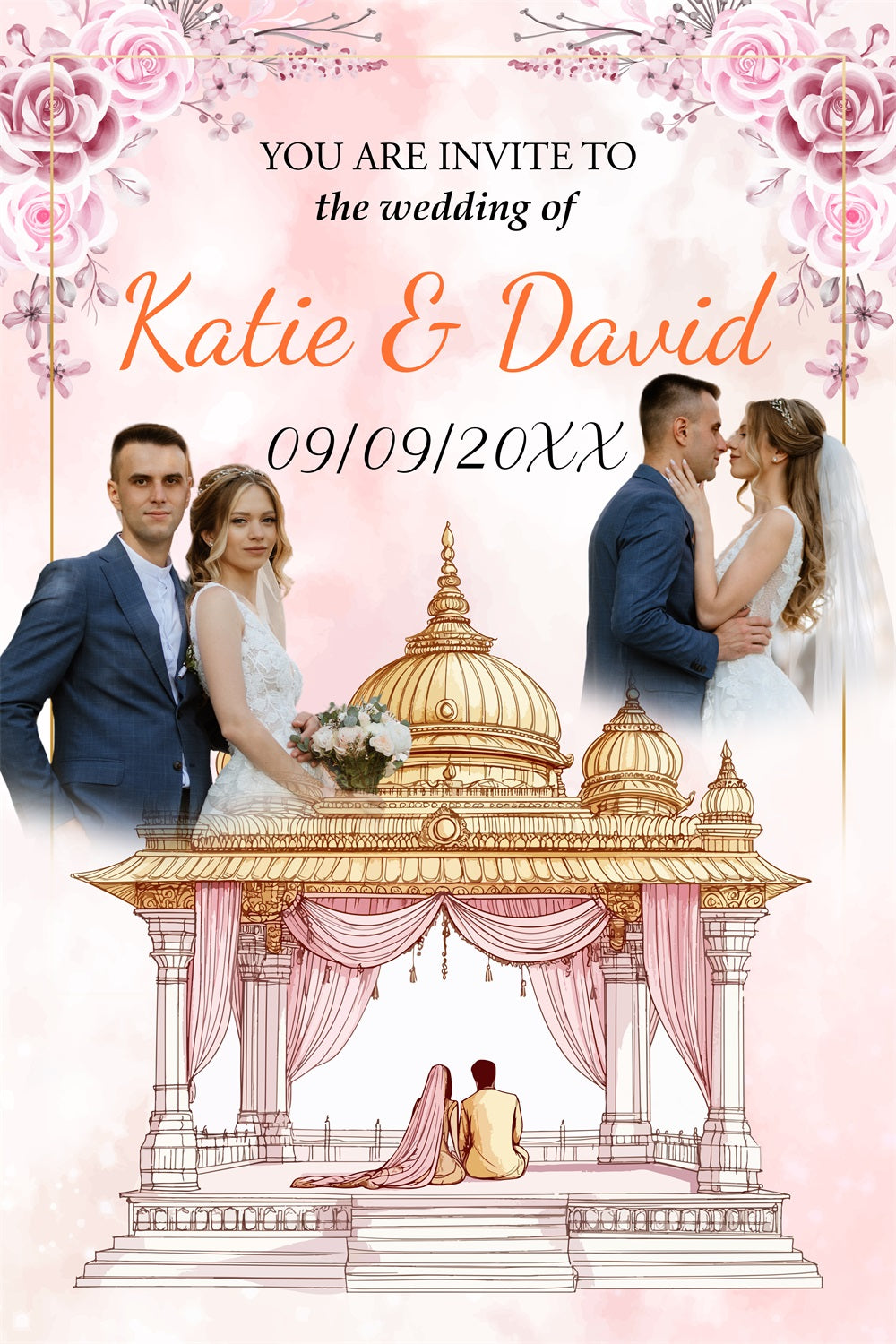 Toile de fond Réception Mariage Personnalisée Dôme Rose Personnalisée BRP4-126