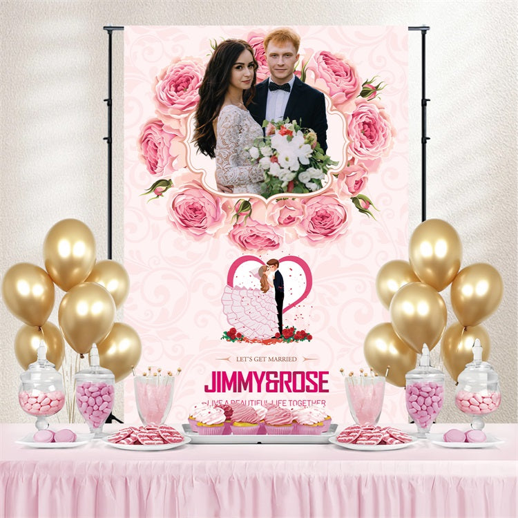 Toile de fond Photo Mariage Personnalisée Rose Cartoon Sucrée Personnalisée BRP4-133