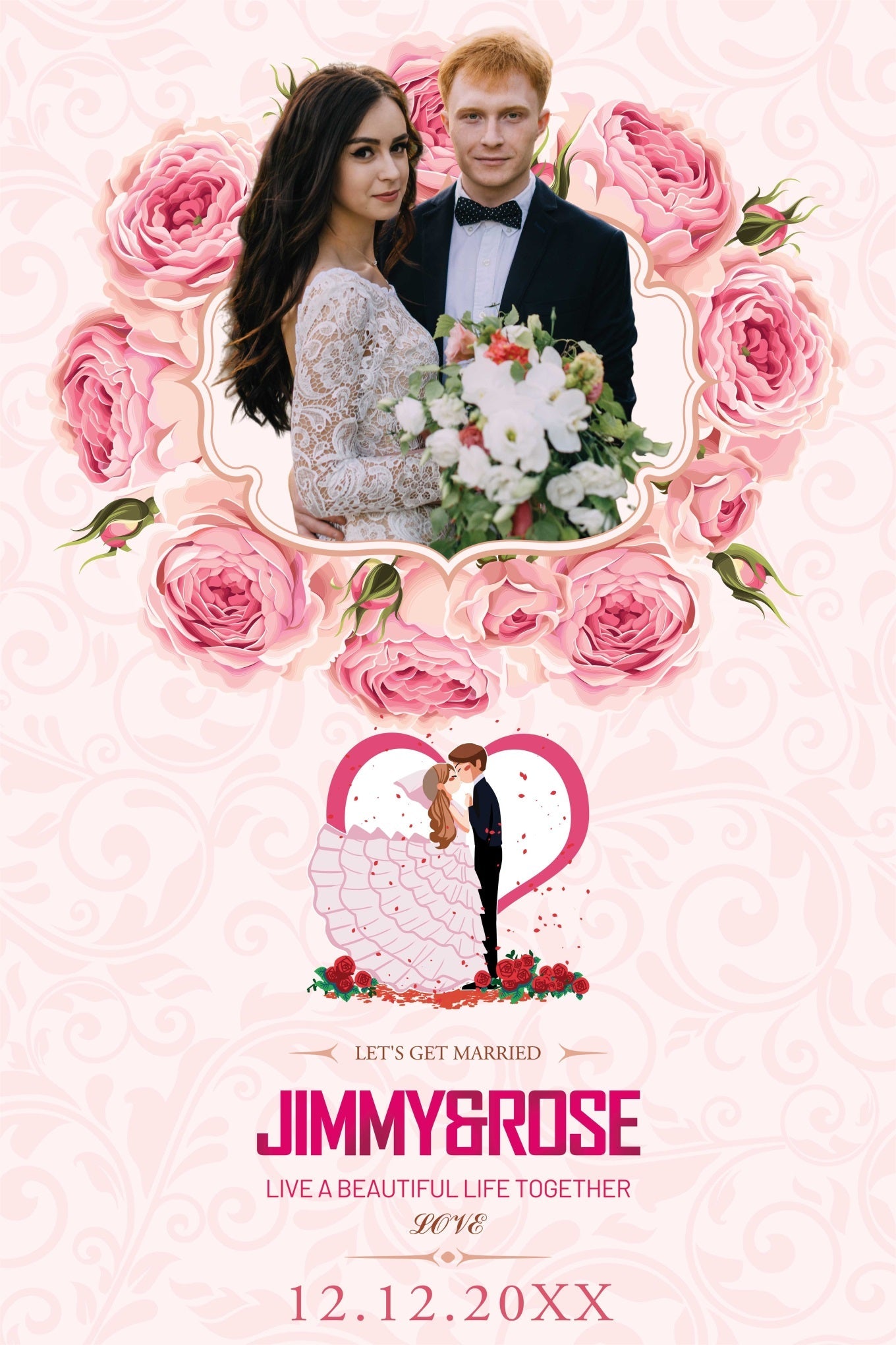 Toile de fond Photo Mariage Personnalisée Rose Cartoon Sucrée Personnalisée BRP4-133