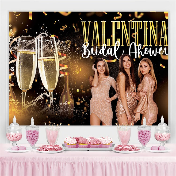 Toile de fond Bridal Shower Personnalisée Nuit Champagne Scintillante Personnalisée BRP4-135