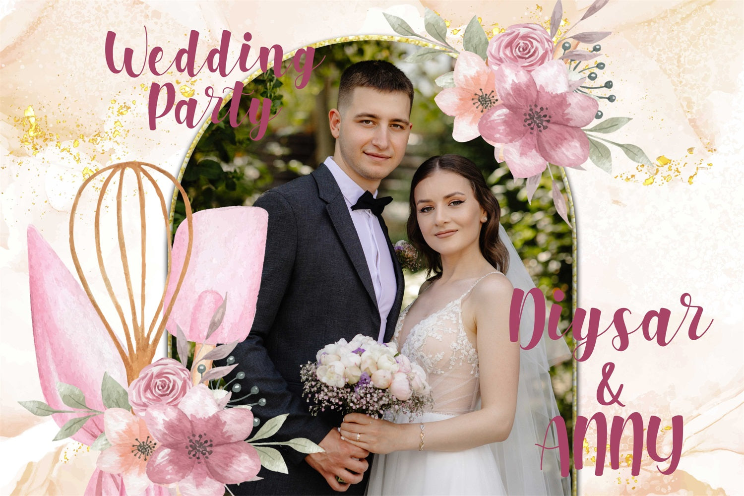 Toile de fond Mariage Macramé Personnalisée Arche Jardin Rose Personnalisée BRP4-138