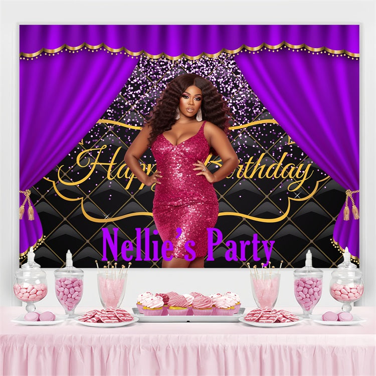 Toile de fond Anniversaire Personnalisée Rideau Violet Étincelant BRP4-14