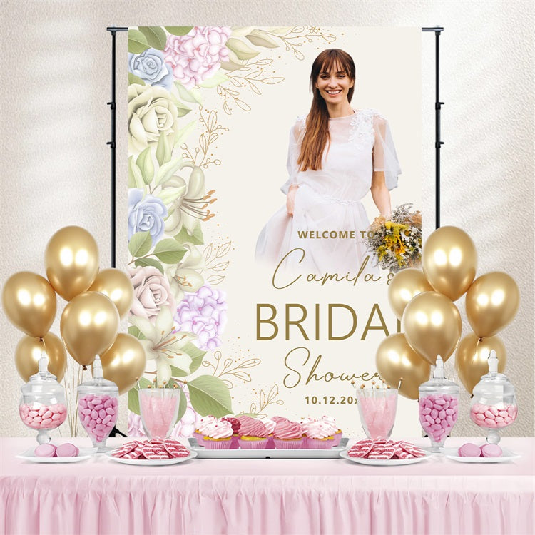 Toile de fond Bridal Shower Photo Personnalisée Fleurs Pastel Personnalisée BRP4-140