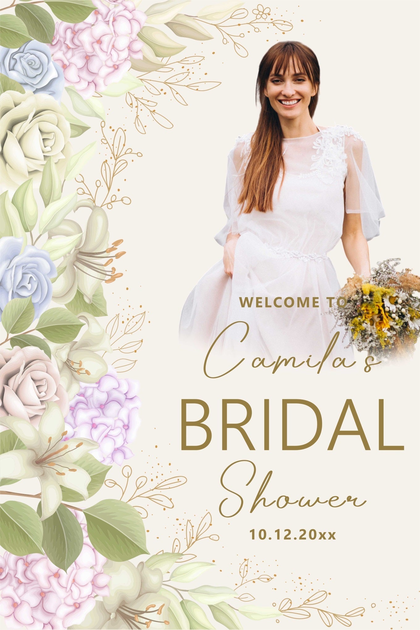 Toile de fond Bridal Shower Photo Personnalisée Fleurs Pastel Personnalisée BRP4-140