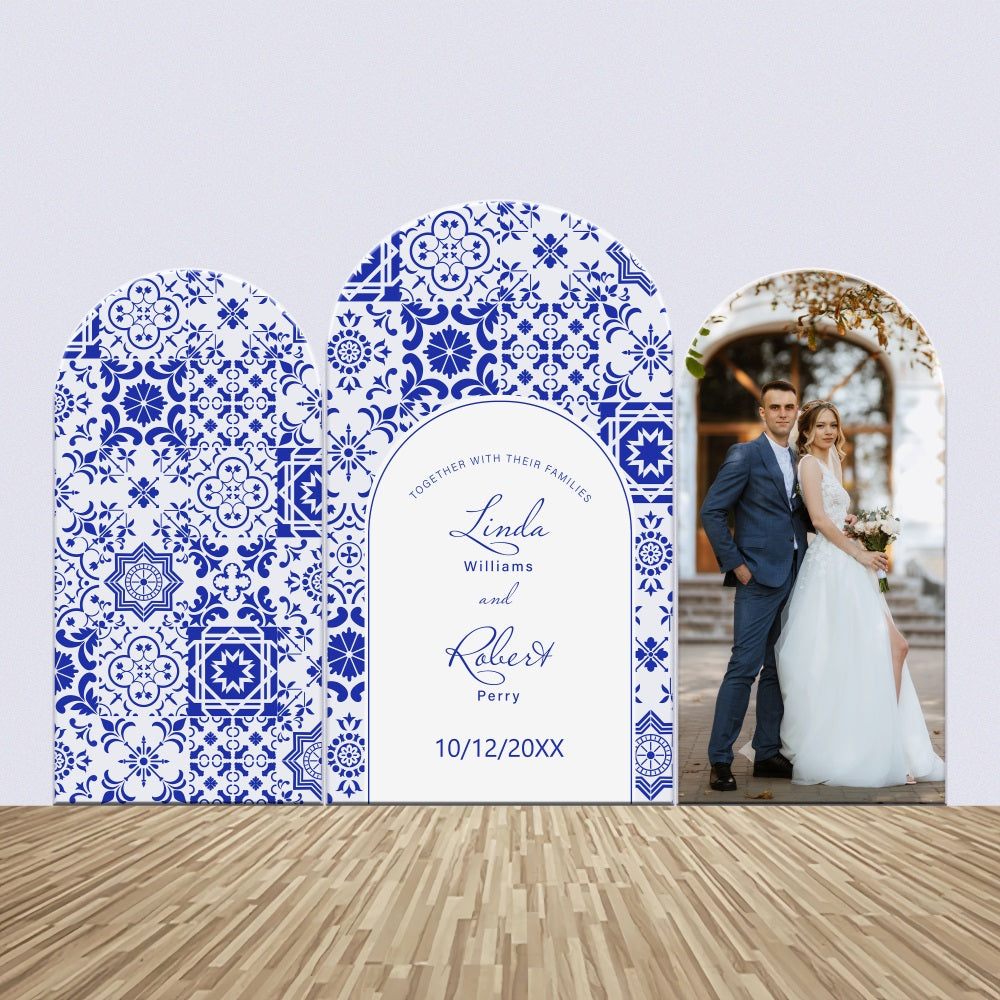 Kit de Toile de fond Arch Personnalisable Mariage Motif Bleu Photo BRP4-145
