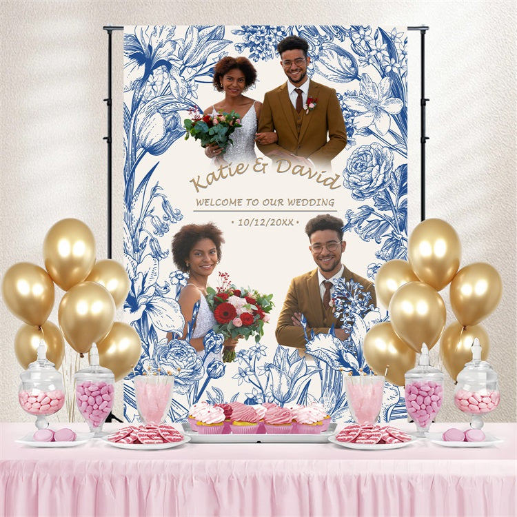 Toile de fond Mariage Élégant Personnalisée Croquis Fleur Bloom Personnalisée BRP4-146