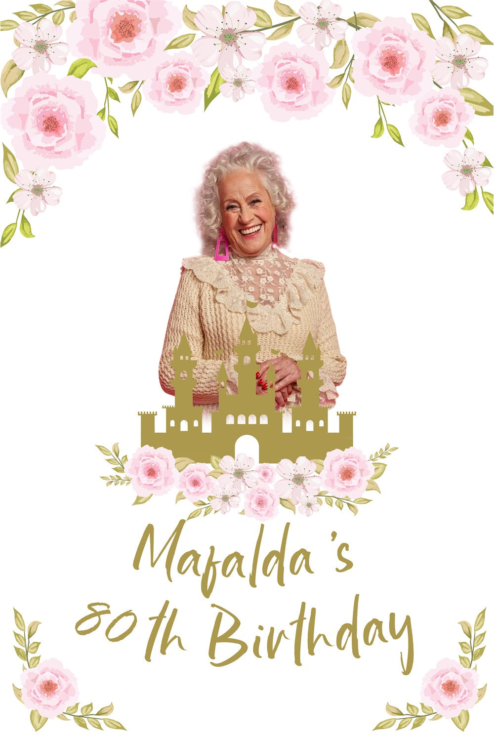 Toile de fond Anniversaire Personnalisée Château en Fleurs 80ème BRP4-15