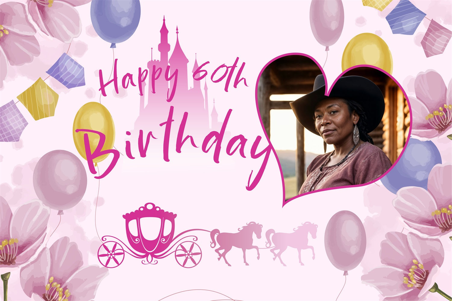 Toile de fond Anniversaire Personnalisée Château Floral 60ème Ballon BRP4-16