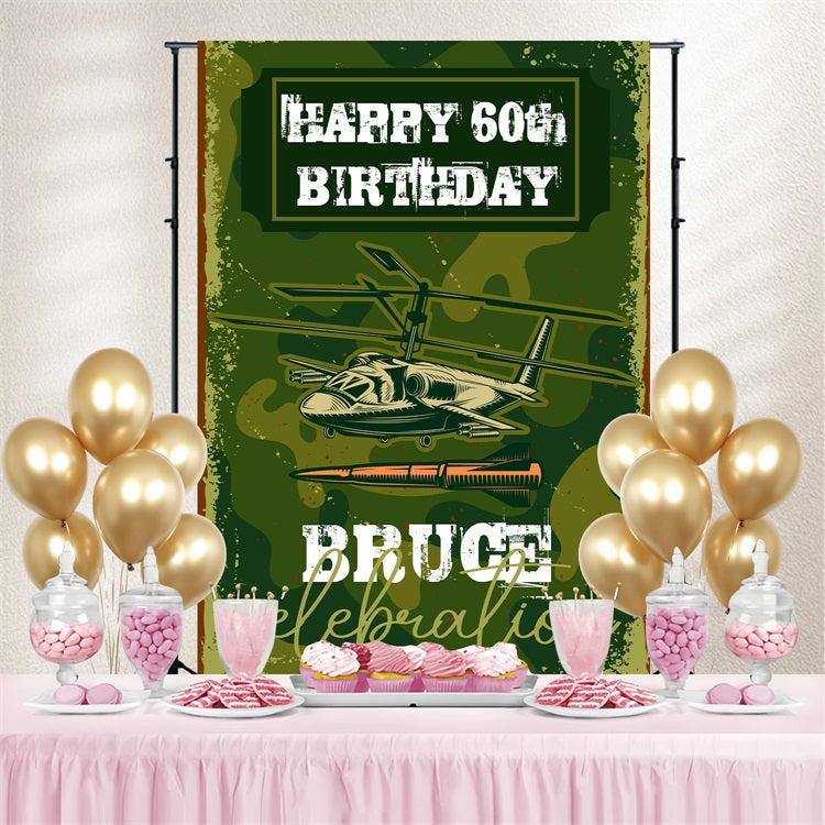Toile de fond Anniversaire Personnalisée Camo Combat Fête 60ème BRP4-18
