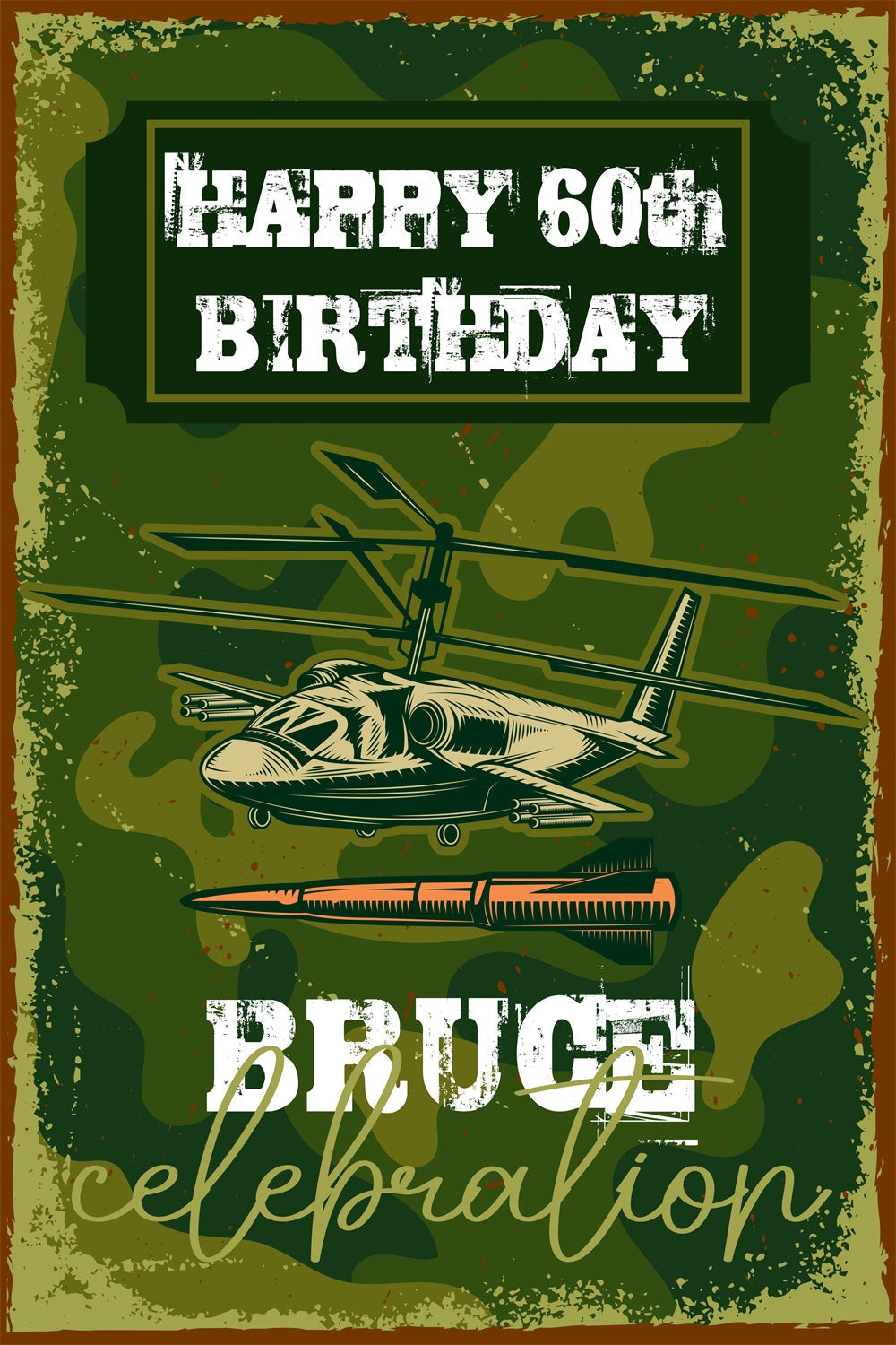 Toile de fond Anniversaire Personnalisée Camo Combat Fête 60ème BRP4-18