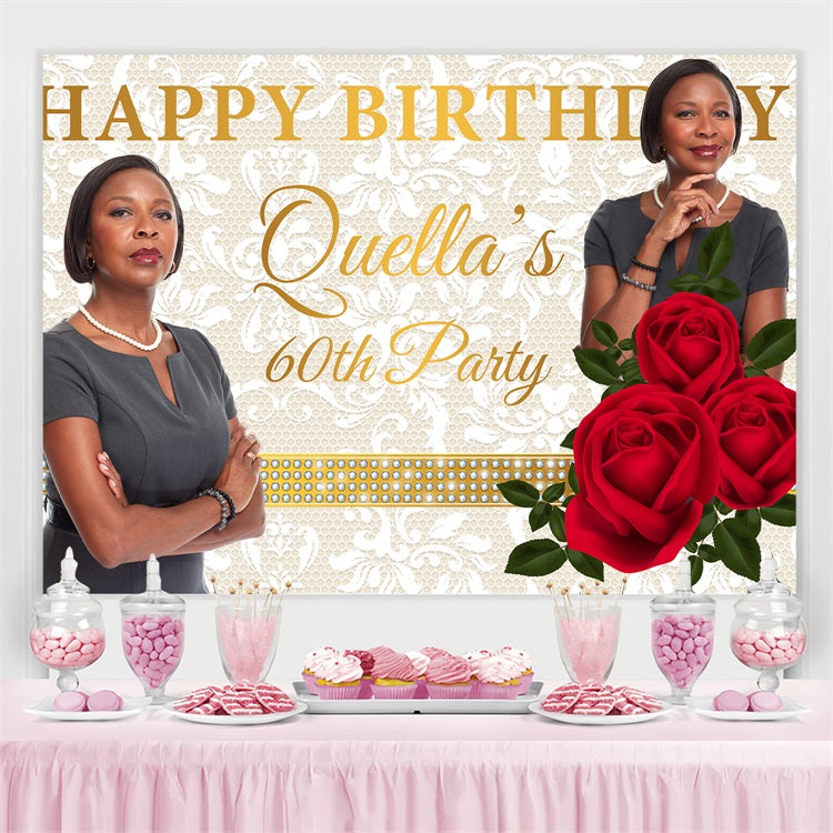 Toile de fond Anniversaire Personnalisable Dentelle Rose 60ème BRP4-22