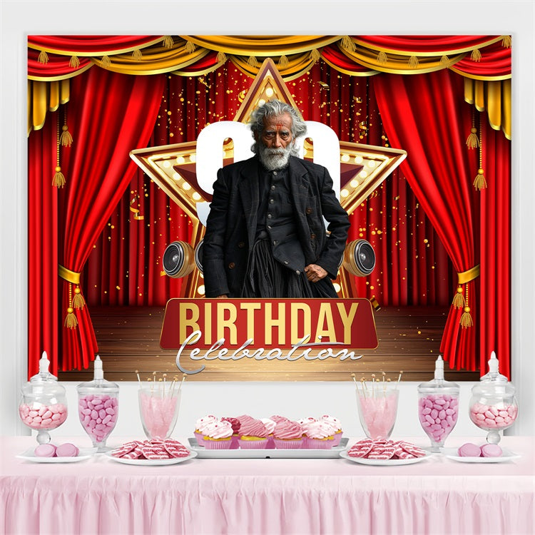 Toile de fond Anniversaire Personnalisée Rideau Rouge Scène 90ème BRP4-23