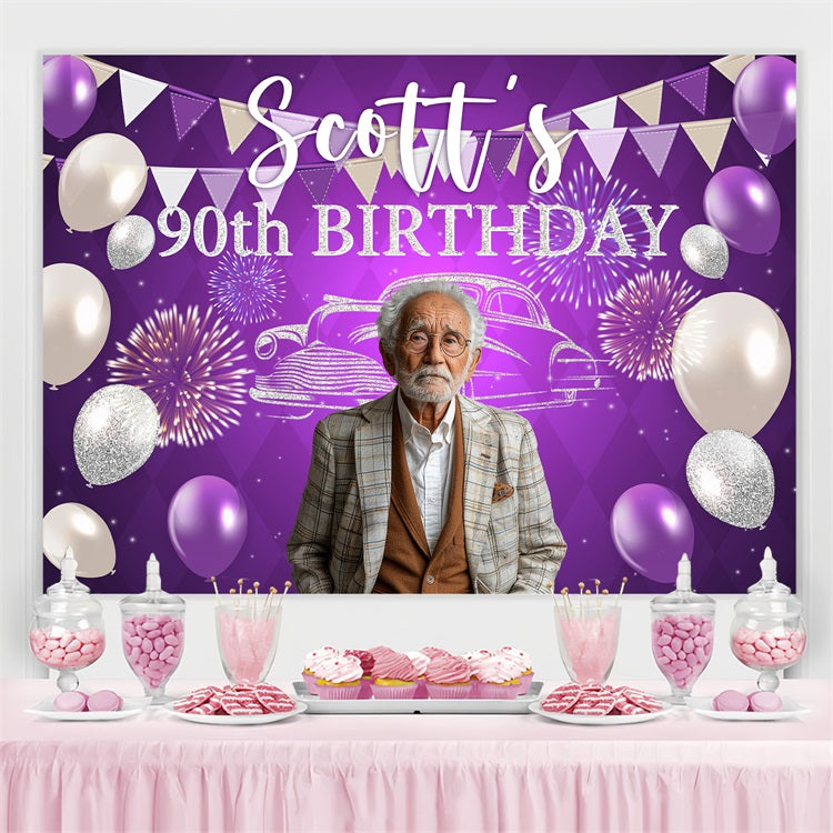 Toile de fond Anniversaire Personnalisée Feux d'Artifice Ballon 90ème BRP4-24