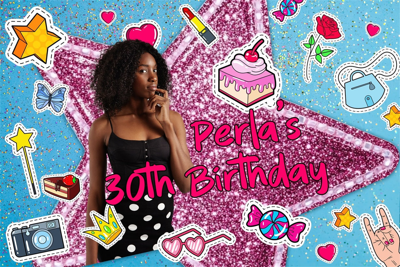 Toile de fond Anniversaire Personnalisable Étoiles Pailletées Dessin BRP4-25