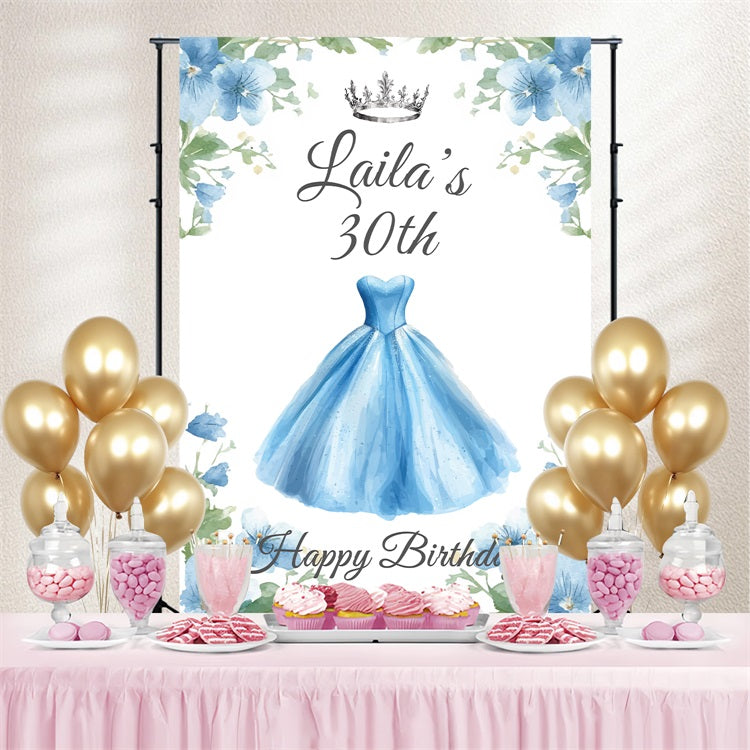 Toile de fond Anniversaire Personnalisée Robe Couronne Florale 30ème BRP4-26