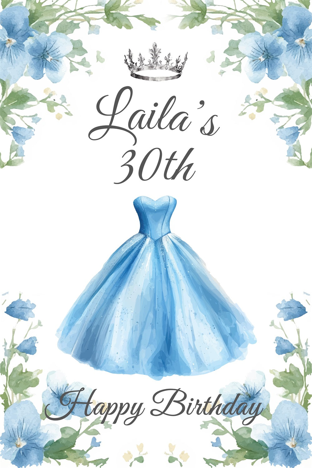 Toile de fond Anniversaire Personnalisée Robe Couronne Florale 30ème BRP4-26