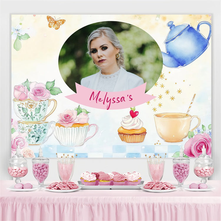Toile de fond Anniversaire Personnalisée Cupcake Floral BRP4-28