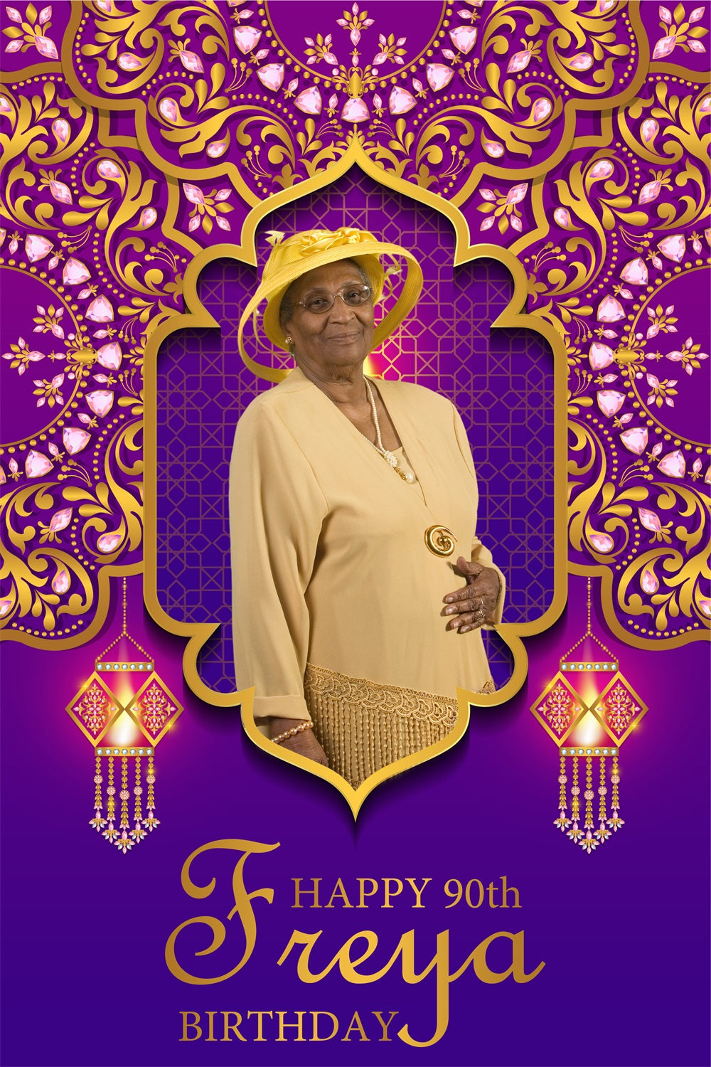 Toile de fond Anniversaire Personnalisable Cadre Royal Violet 90ème BRP4-30