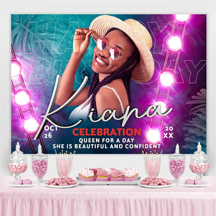 Toile de fond Anniversaire Personnalisable Lumières Néon BRP4-32