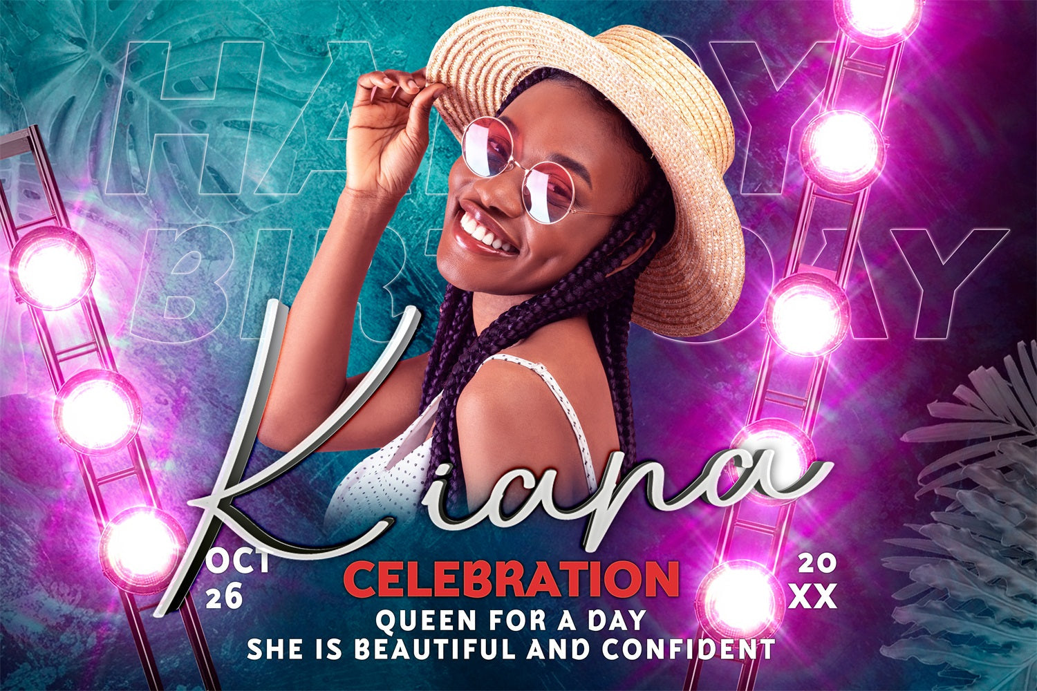 Toile de fond Anniversaire Personnalisable Lumières Néon BRP4-32