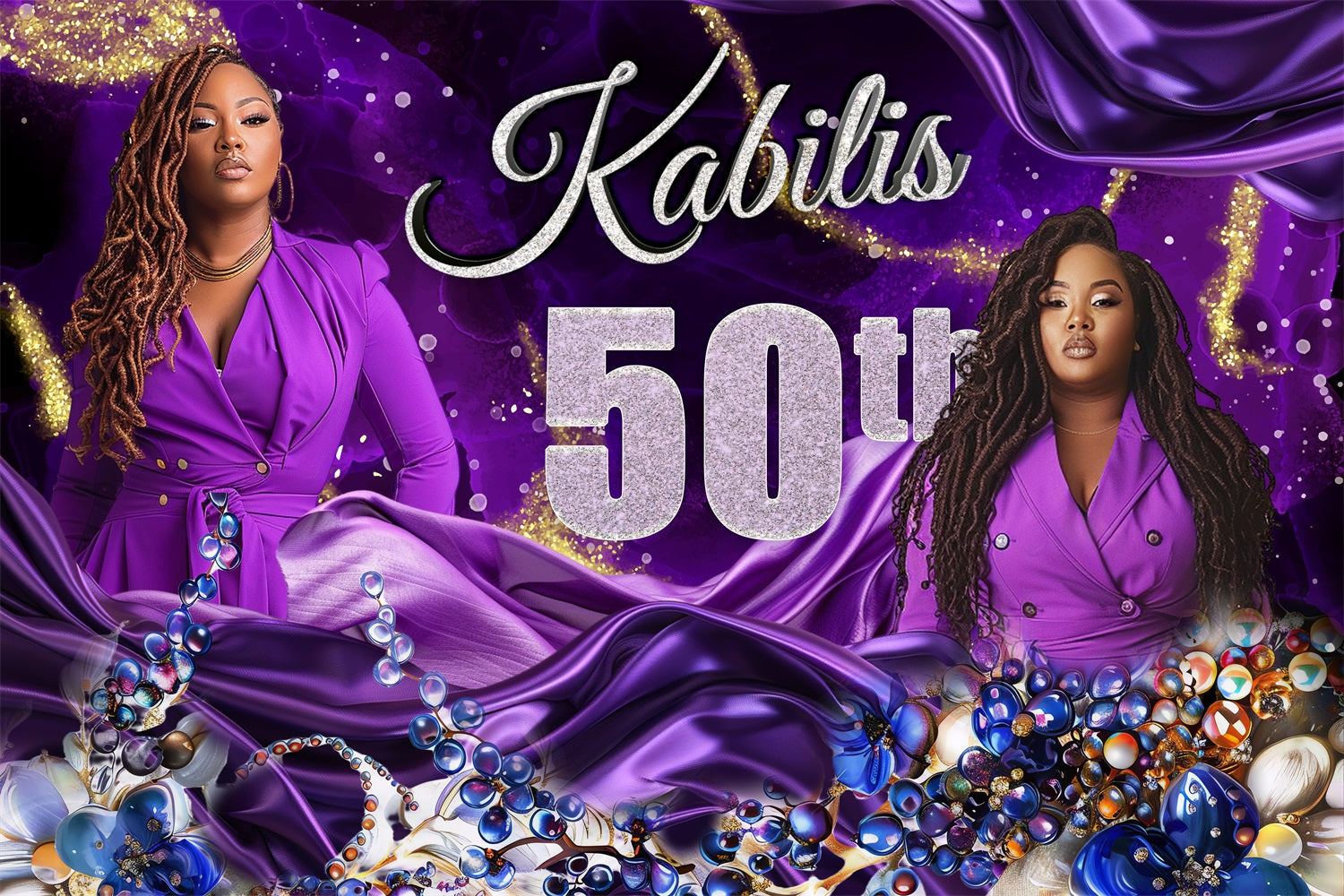 Toile de fond Anniversaire Personnalisée Gems Violettes 50ème BRP4-35