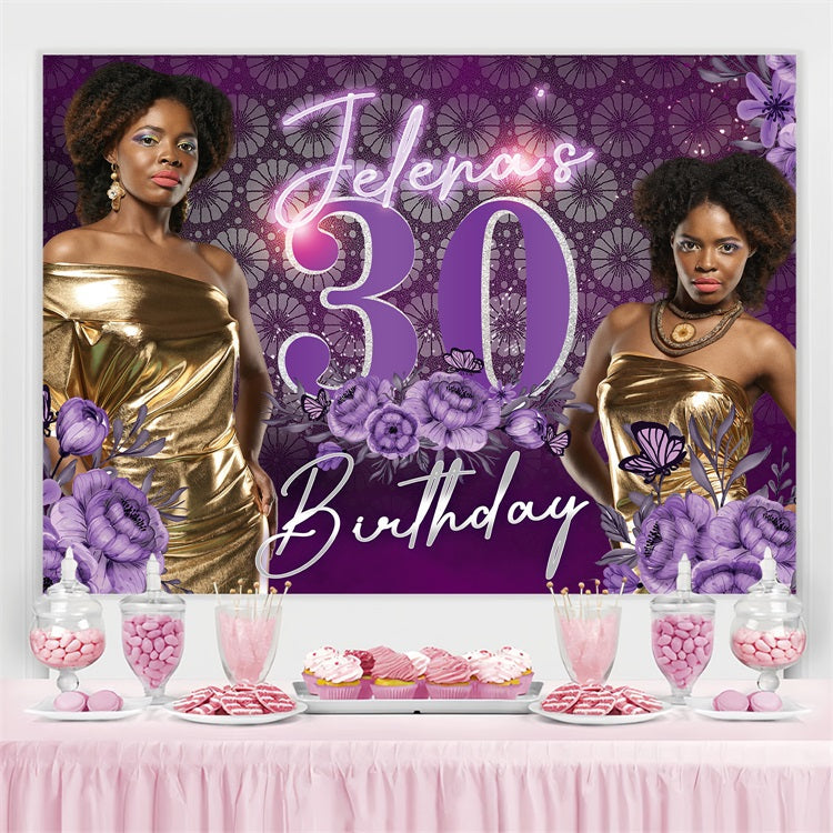 Toile de fond Anniversaire Personnalisable Fleurs Violet 30ème BRP4-37