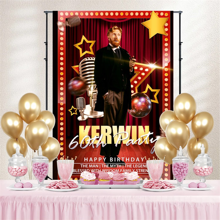 Toile de fond Anniversaire Personnalisée Spotlight Rouge Scène 60ème BRP4-38