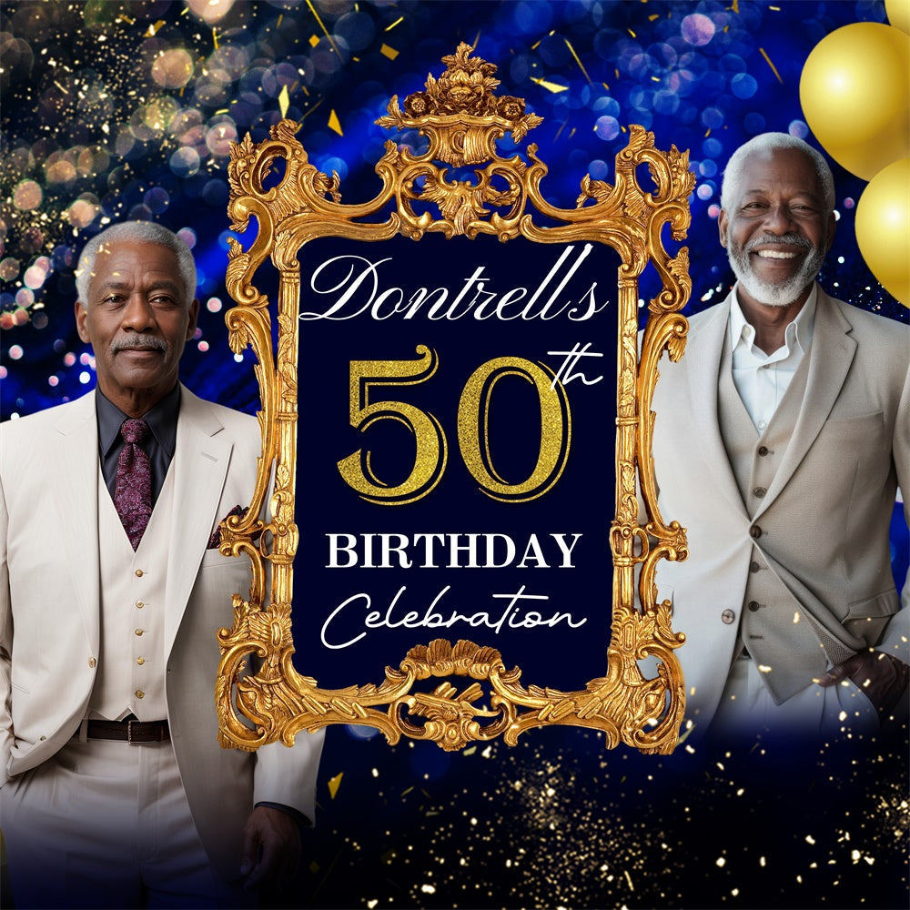 Toile de fond Anniversaire Personnalisé Cadre Doré Royal 50e BRP5-106