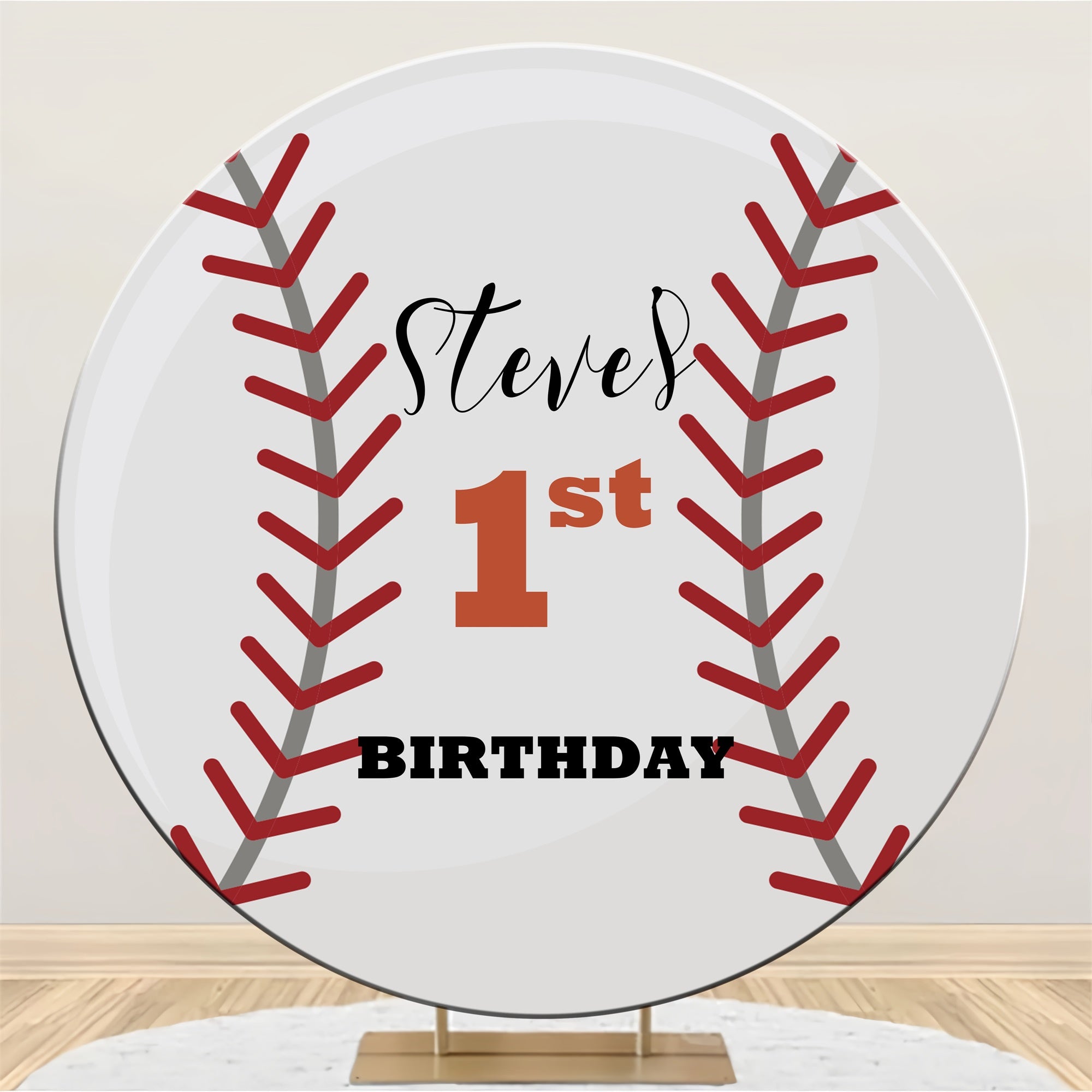 Toile de fond Rond Personnalisable Premier Anniversaire Baseball Classique BRP5-122