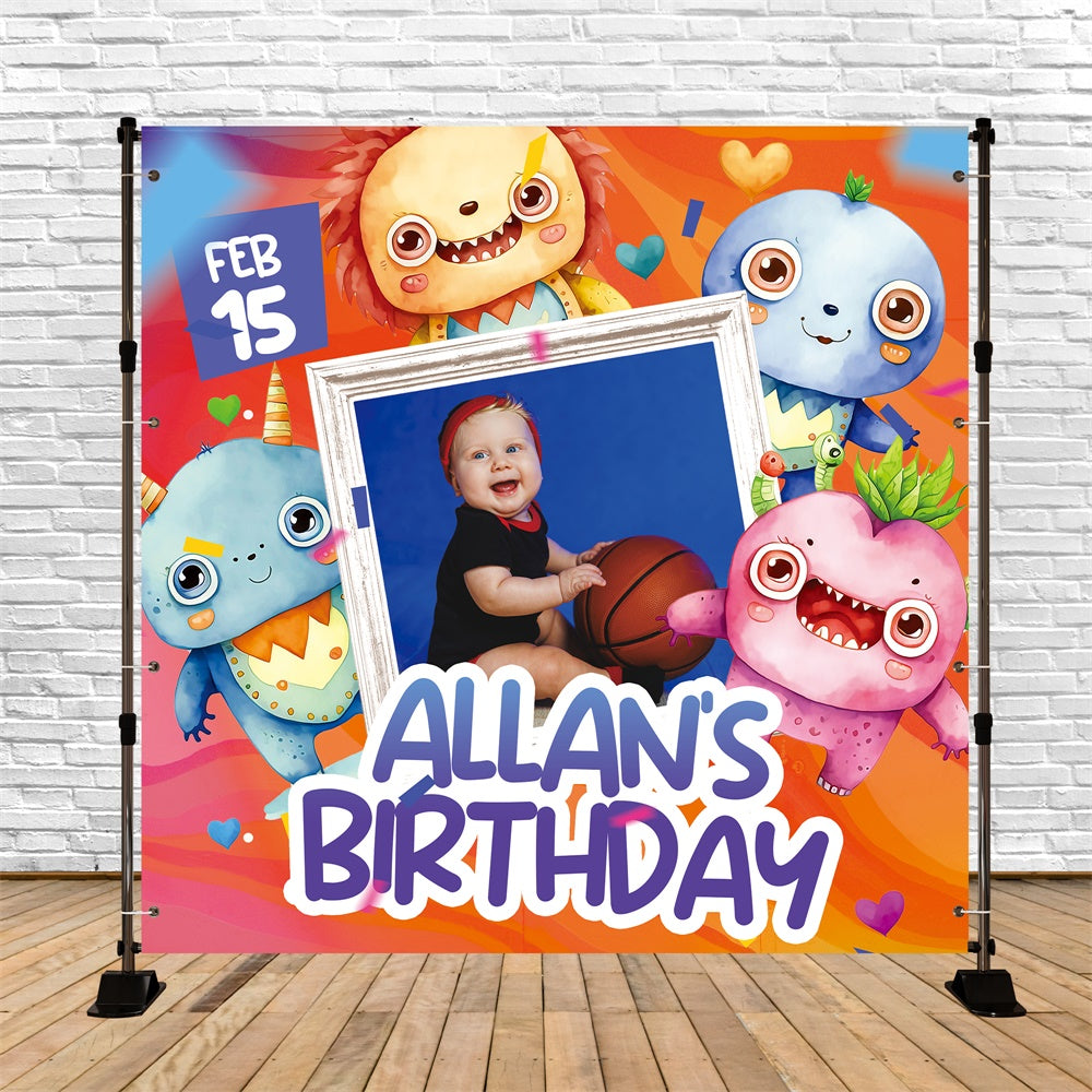 Toile de fond Anniversaire Personnalisable Monstre Dessin Animé Mignon BRP5-132