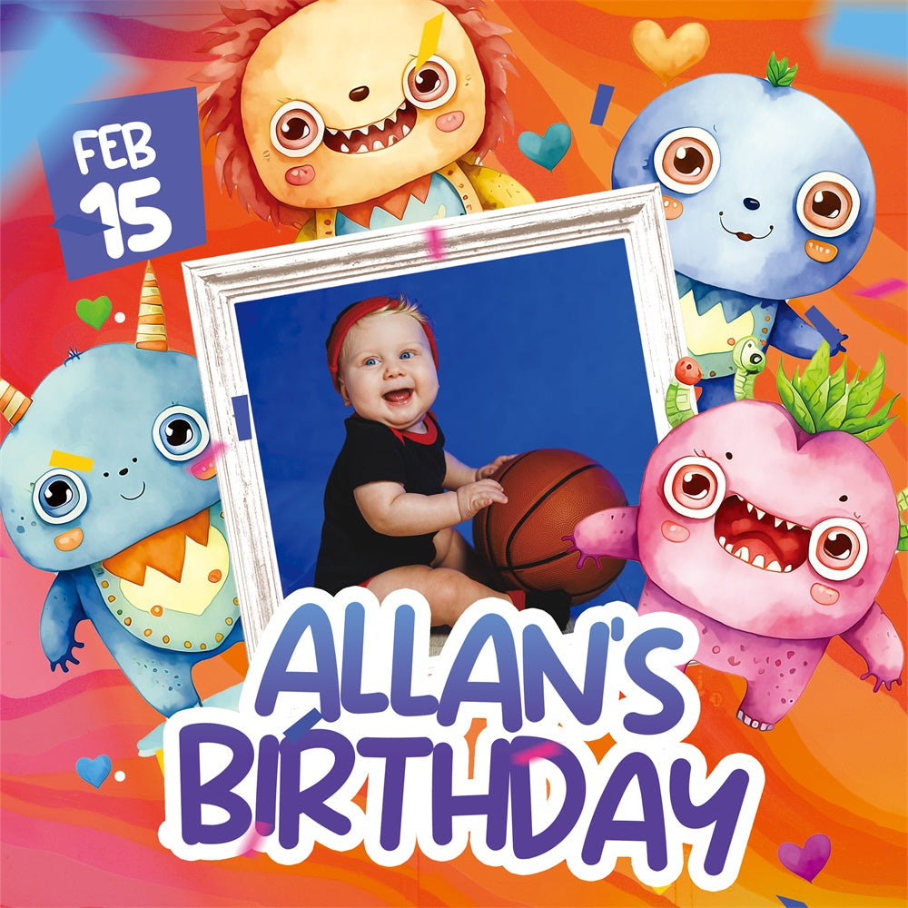 Toile de fond Anniversaire Personnalisable Monstre Dessin Animé Mignon BRP5-132
