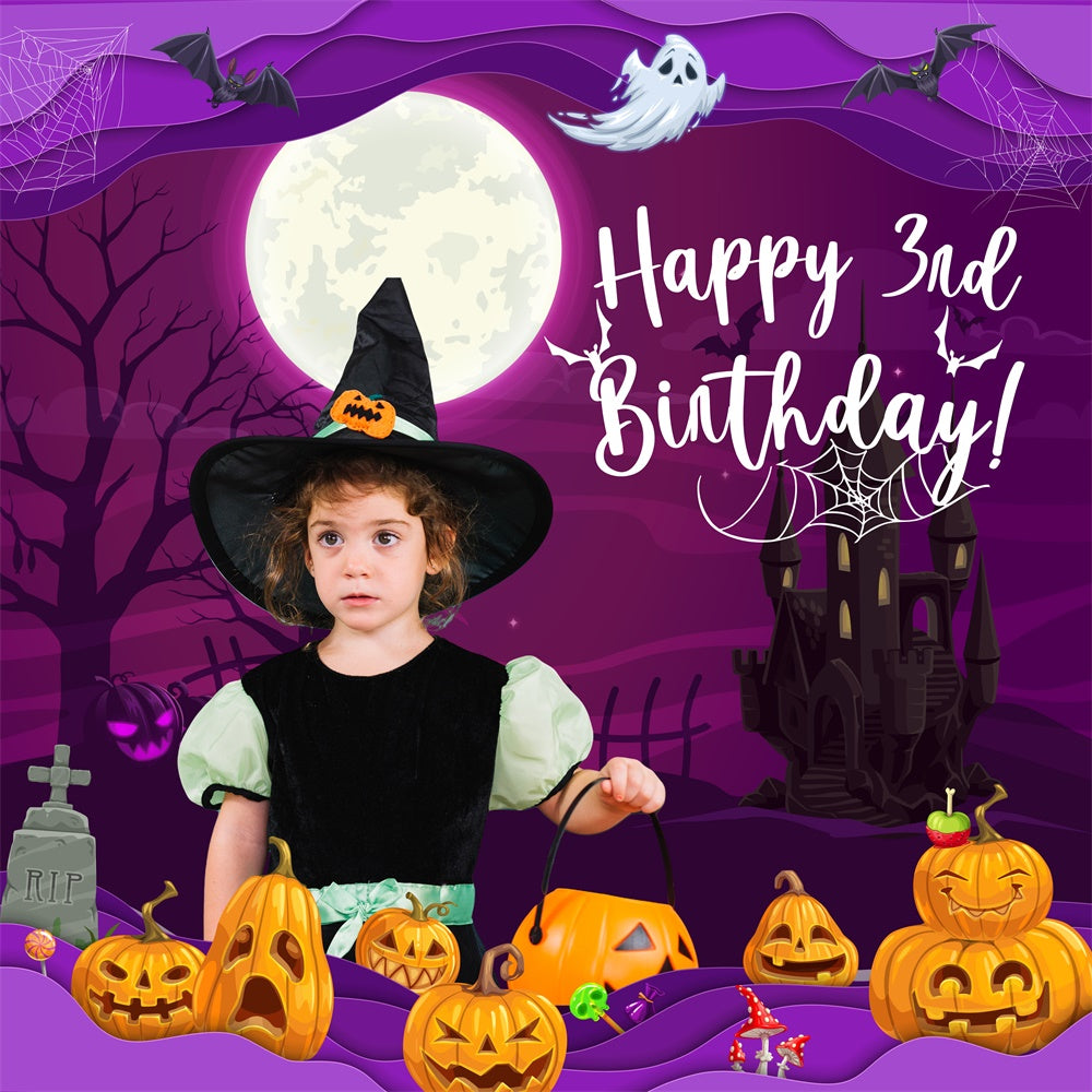 Toile de fond Photo Anniversaire Personnalisable Halloween,Anniversaire Halloween au Clair de Lune 3e BRP5-133