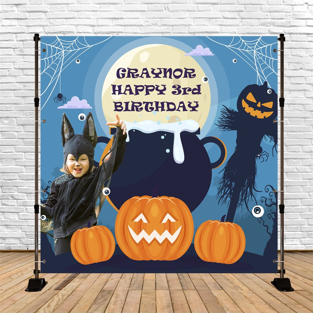 Toile de fond Personnalisable Anniversaire Halloween,Anniversaire Halloween Clair de Lune Effrayant 3e BRP5-149